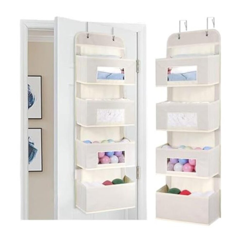 Over Door Hanging Organizer 4 Shelf Pocket Storage Clear Window Closet Bathroom